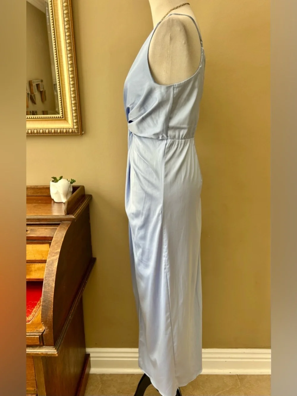 Abercrombie & Fitch Pastel Blue Satin Draped Twist-Front Maxi Dress Size Large L